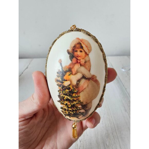 Vintage Victorian goose egg ornament tree Xmas Gold - Picture 1 of 9